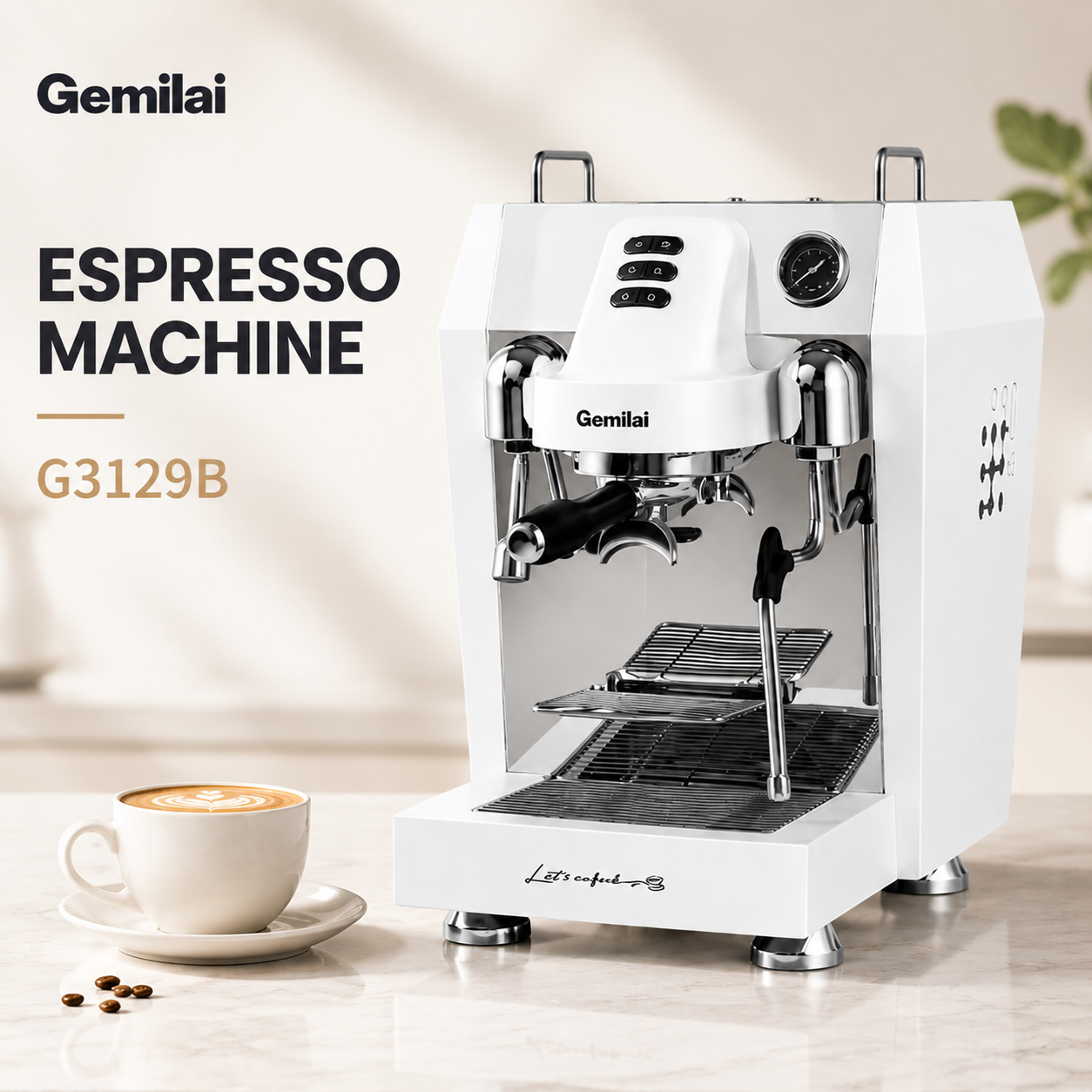 Gemilai G3129B white espresso machine product image